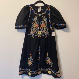 NWT Free People embroidered black dress size xs.